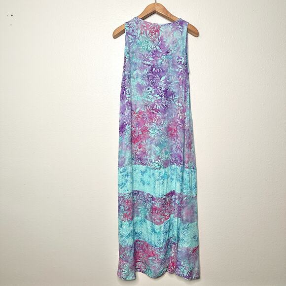 Soft Surroundings Sleeveless Blue Purple Tropical Maxi Dress women’s size medium - Picture 8 of 11